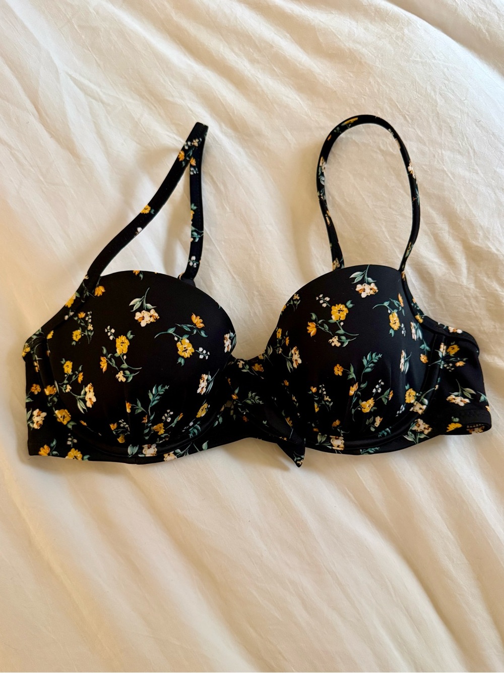 Shade and Shore Floral Underwire Bikini Top- Black with Yellow Flowers